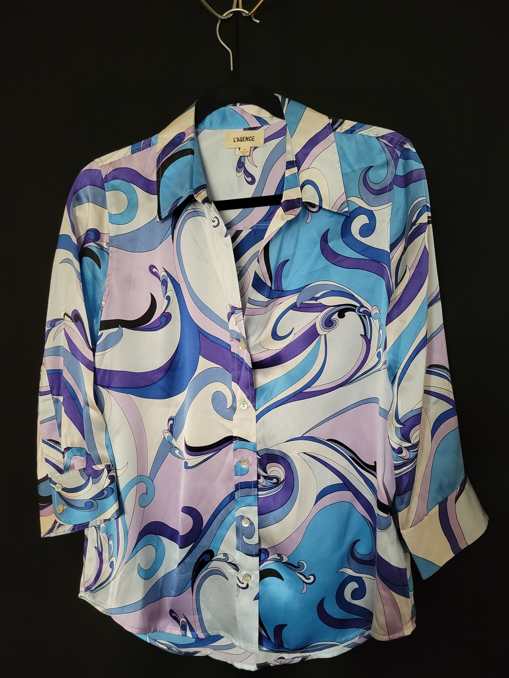 L'Agence Women's Blue & Purple Silk Print Button-Up Shirt
